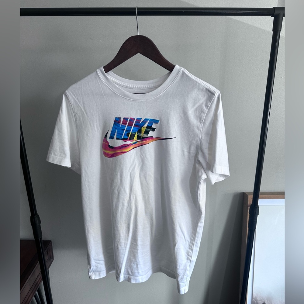 Nike White Short Sleeve Tee with Multicolor Logo